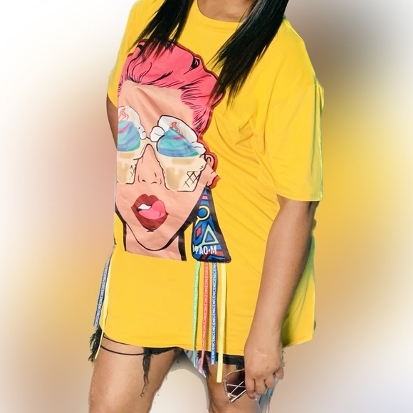 FACE PRINT T-SHIRT DRESS  fit Size Medium-3X - Picture 7 of 12